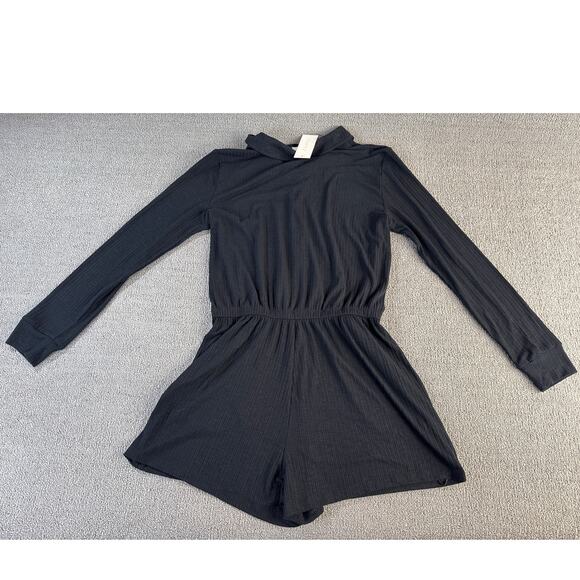 NWT Z Supply Lycra Henley Romper Medium Black Long Sleeve Ribbed Casual Lounge - Picture 4 of 12